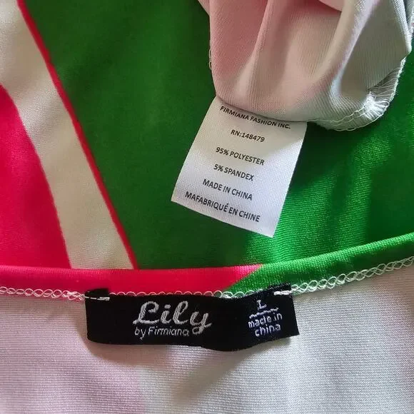 LILY by FIRMIANA Short Sleeve DRESS Geometric Green Pink Women's size Large - Picture 3 of 5